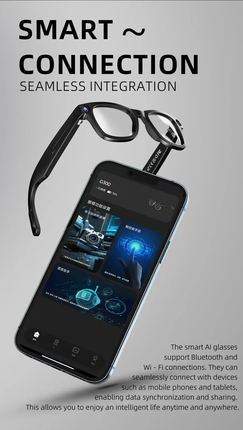 800W Pixel Intelligent Glasses AI G300 HD Shooting Video Voice Call Translation Multifunction Anti-blue Light Smart Glass